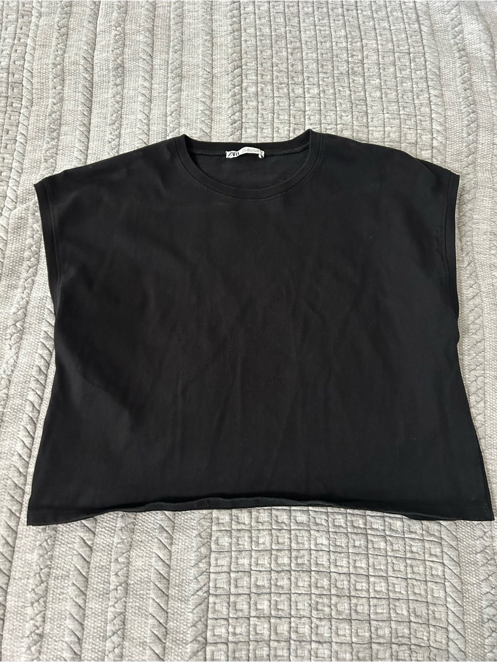 Zara Black Crewneck Muscle Boxy Tee